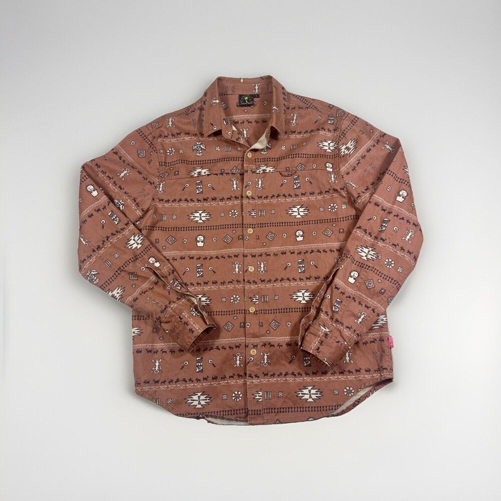 Catch Surf Aztec Tribal All Over Print Long Sleeve Button Shirt Brown Men’s L